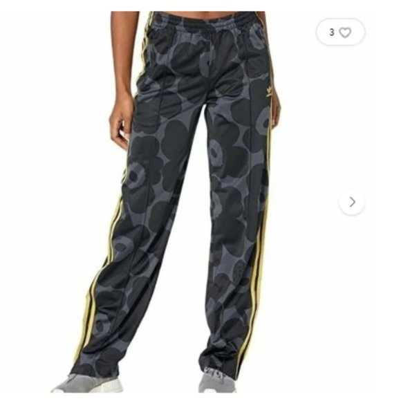 adidas Pants - Adidas Marimekko Black Flower Firebird Gold Stripe Track Pants Womens S